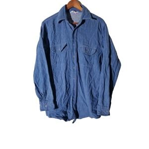 Vintage FROSTPROOF denim Twill Soft Flannel Blue Distressed Shirt L Pockets